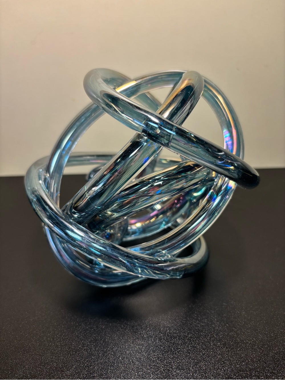 Source Unknown Iridescent Blue Glass Orb Sculpture